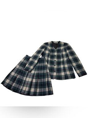 Pendleton Young Vintage Virgin Wool Plaid Skirt Blazer Suit Set